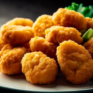 Homemade golden, crispy McDonald's chicken nuggets on a white plate.